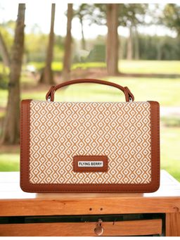 FLYING BERRY - Tan Ethnic Print Handcrafted Vegan Leather Sustainable Sling Bag