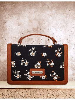 FLYING BERRY - Black Ethnic Floral Print Handcrafted Vegan Leather Sustainable Sling Bag