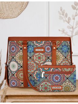 FLYING BERRY - Multi-Color Printed Faux Leather Sustainable Shoulder Laptop Bag Combo with Pouch