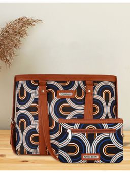 FLYING BERRY - Black Printed Handicraft Faux Leather Sustainable Shoulder Laptop Bag Combo with Pouch