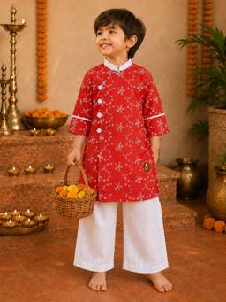 Avokiddos - Crimson Cuddles Kurta with Pant