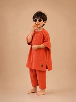 Avokiddos - Sunset Charm Coral Kurta with Pant