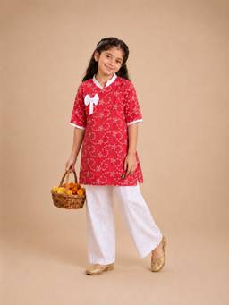 Avokiddos - Bows and Cuddles Crimson Kurta with Pant