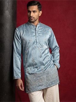Jompers - Blue Men's Silk Blend Embroidered Kurta