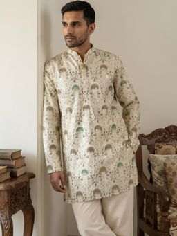 Jompers - Cream Silk Blend Foil Print Kurta