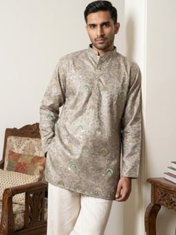 Jompers - Grey Silk Blend Foil Print Kurta