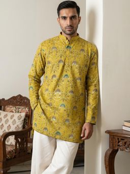 Jompers - Mustard Silk Blend Foil Print Kurta