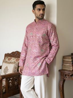 Jompers - Purple Silk Blend Foil Print Kurta