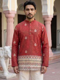 Jompers - Red Men's Cotton Blend Printed Kurta