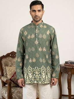 Jompers - Olive Men's Cotton Blend Printed Kurta