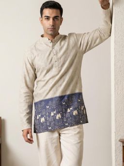 Jompers - Beige Men's Cotton Blend Printed Kurta