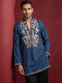 Jompers - Blue Men's Japanese Fabric Embroidered Kurta