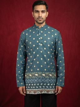 Jompers - Teal Men's Cotton Blend Printed Kurta
