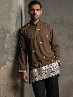 Jompers - Brown Men's Japanese Fabric Embroidered Kurta