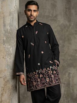 Jompers - Black Japanese Fabric Embroidered Kurta
