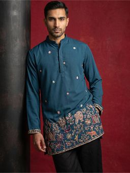 Jompers - Teal Japanese Fabric Embroidered Kurta