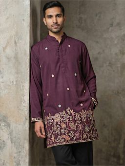 Jompers - Wine Japanese Fabric Embroidered Kurta