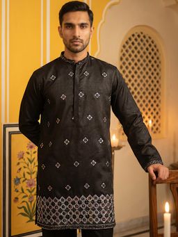 Jompers - Black Silk Blend Embroidered Mens Kurta