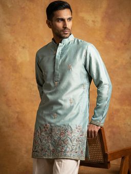 Jompers - Blue Silk Blend Embroidered Mens Kurta