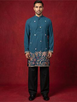 Jompers - Blue Japanese Fabric Embroidered Kurta with Korean Pants