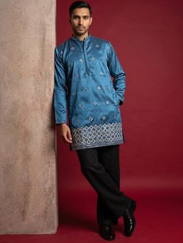 Jompers - Blue Silk Blend Embroidered Kurta and Korean Pants