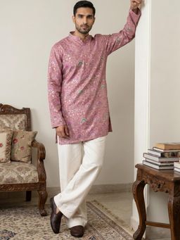 Jompers - Purple Silk Blend Foil Print Kurta and Korean Pants