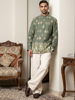 Jompers - Olive Men's Cotton Blend Printed Kurta with Korean Pants