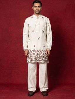 Jompers - White Japanese Fabric Embroidered Kurta and Korean Pants