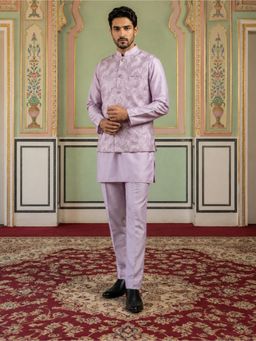 Jompers - Lavender Men's Designer Sequins Kurta with Pyjama and Nehru Jacket
