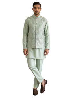 Jompers - Green Men's Designer Sequins Kurta with Pyjama and Nehru Jacket