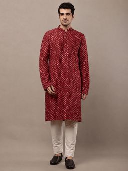 MULTI SHADES - Men's Red Printed Kurta with Pant