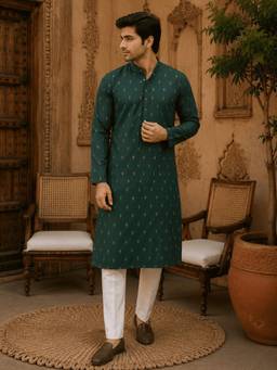 MULTI SHADES - Green Ethnic Printed Kurta with Pant