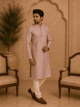 MULTI SHADES - Peach Printed Men's Kurta with Churidar