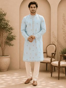 MULTI SHADES - Sky Blue Embroidered Men's Kurta with Pant