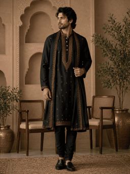 MULTI SHADES - Midnight Royale Embroidered Kurta with Churidar and Stole