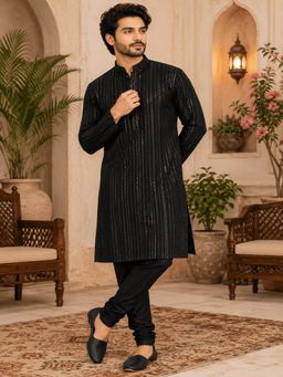MULTI SHADES - Midnight Luxe Black Embellished Kurta with Churidar