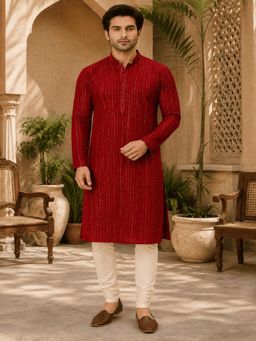 MULTI SHADES - Crimson Royale Embellished Kurta with Churidar