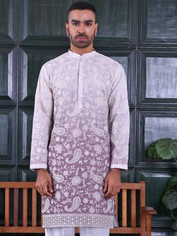 MANQ - Mauve Mens Ethnic Motif Sequinned Embroidered Ombre Festive Kurta