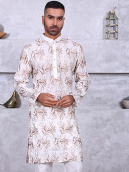 MANQ - White Mens Ethnic Motif Embroidered Premium Kurta