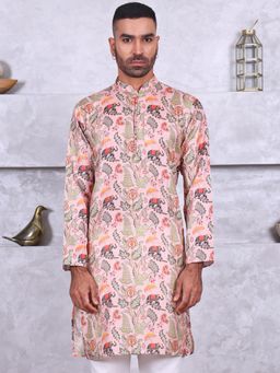 MANQ - Pink Mens Ethnic Motif Printed Classic Kurta