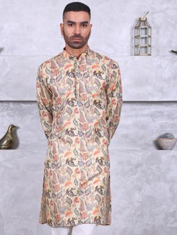 MANQ - Yellow Mens Printed Timeless Kurta