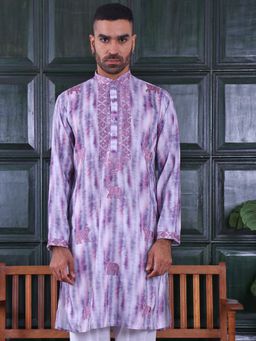 MANQ - Mauve Mens Ethnic Motif Sequinned Embroidered Ombre Print Elegant Kurta