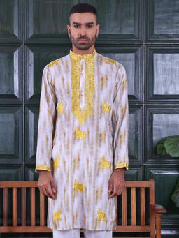 MANQ - Yellow Mens Ethnic Embroidered Ombre Traditional Kurta