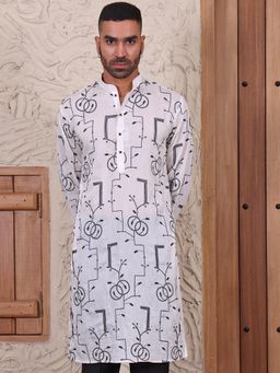 MANQ - White Mens Ethnic Motif Embroidered Refined Kurta