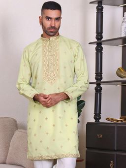 MANQ - Green Mens Ethnic Motif Smart Kurta