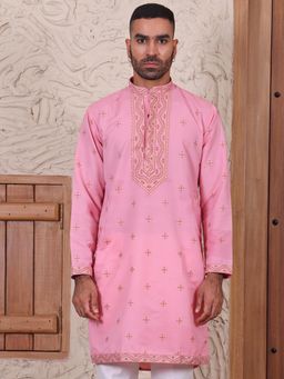MANQ - Pink Mens Ethnic Motif Contemporary Kurta