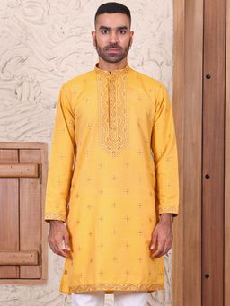 MANQ - Yellow Mens Ethnic Motif Timeless Kurta