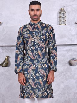 MANQ - Blue Men Ethnic Motif Printed Kurta