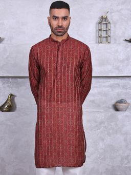 MANQ - Maroon Mens Ethnic Motif Printed Stylish Kurta