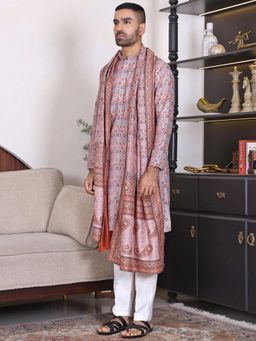 MANQ - Multi-Color Mens Ethnic Motif Printed Kurta and Dupatta